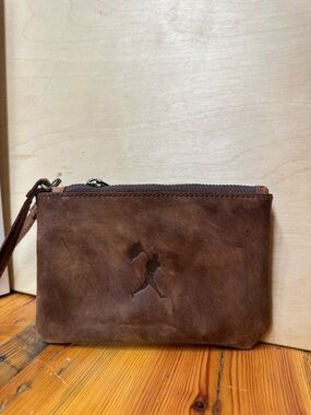 Men's Brown Leather Wristlet Pouch with Embossed Detail
